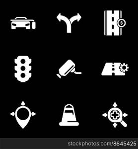 Set of simple icons on a theme Road, traffic, car, vector, set. Black background
