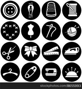 Set of simple icons on a theme sewing equipment and needlework, vector, design, collection, flat, sign, symbol,element, object, illustration. White background