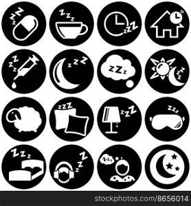 Set of simple icons on a theme Sleep, bedroom, house, lighting, night, vector, set, flat, sign, symbol, object. White background