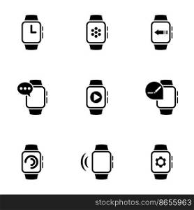 Set of simple icons on a theme smart watch, vector, design, collection, flat, sign, symbol,element, object, illustration, isolated. White background