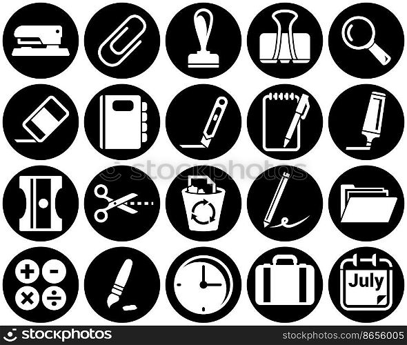 Set of simple icons on a theme stationery, office, vector, design, flat, sign, symbol,element, object, illustration. White background
