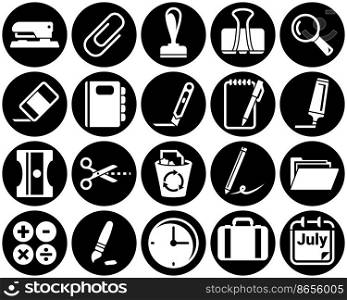 Set of simple icons on a theme stationery, office, vector, design, flat, sign, symbol,element, object, illustration. White background