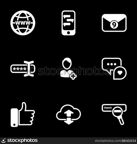 Set of simple icons on a theme Thumb up, conversations, social communications, networks, internet, vector, set. Black background