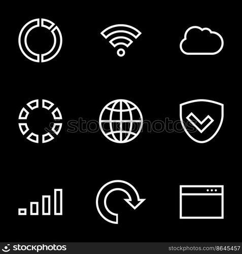 Set of simple icons on a theme Web, internet, communication, linear , vector, set. Black background