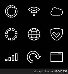 Set of simple icons on a theme Web, internet, communication, linear , vector, set. Black background