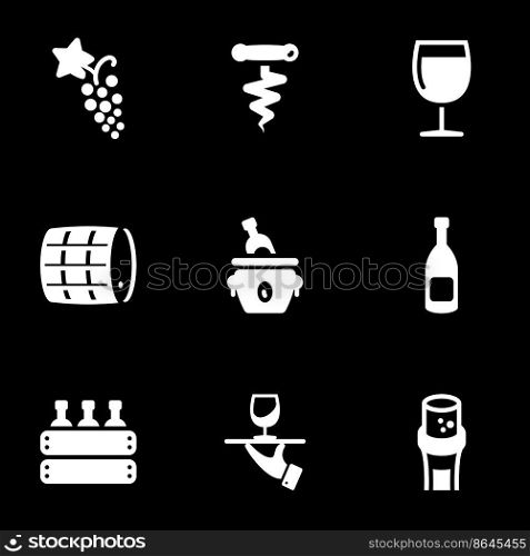 Set of simple icons on a theme Wine, alcoholic drink, storage, drink , vector, set. Black background