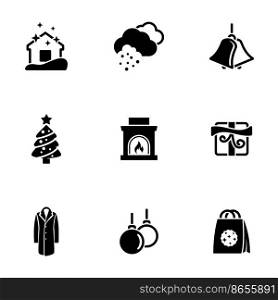 Set of simple icons on a theme Winter, vector, design, collection, flat, sign, symbol,element, object, illustration, isolated. White background