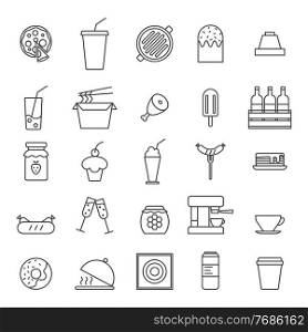 Set of Simple kitchen, food nad drink icons in trendy line style isolated on white background for web apps and mobile concept. Vector Illustration. EPS10. Set of Simple kitchen, food nad drink icons in trendy line style isolated on white background for web apps and mobile concept. Vector Illustration