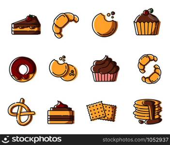 Set of simple outline icons with tea party stuff - tea brewing equipment, cups, kettle, tea bag, french press hot drinks and desserts for breakfast, line isolated vector symbols. Tea Coffee Outline Icons