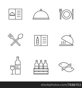 Set of Simple restaurant utensils icon in trendy line style isolated on white background for web apps and mobile concept. Vector Illustration. EPS10. Set of Simple restaurant utensils icon in trendy line style isolated on white background for web apps and mobile concept. Vector Illustration