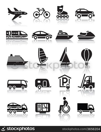 Set of simple transport icons with reflection