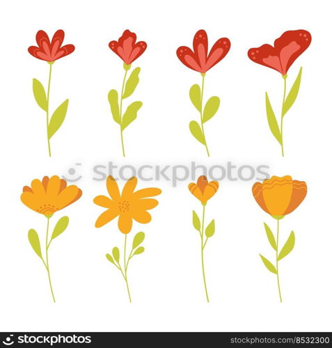 Set of simple Vector Flowers. Vector flat floral illustration.. Set of simple Vector Flowers. Vector flat floral illustration