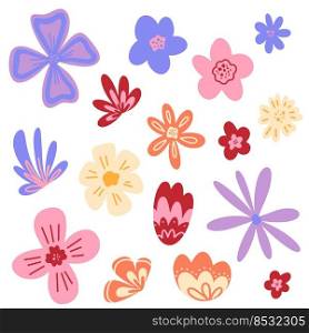 Set of simple Vector Flowers. Vector flat floral illustration.. Set of simple Vector Flowers. Vector flat floral illustration