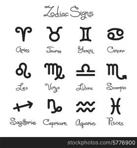 Set of simple zodiac signs with captions. . Set of simple zodiac signs with captions
