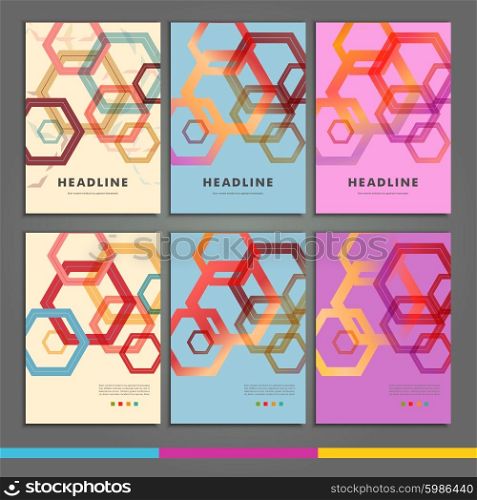 Set of six book covers the background hexagons.. Set of six book covers the background hexagons