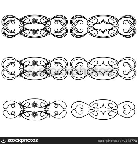 Set of six border floral design elements for frame and others, hand drawn vector illustrations