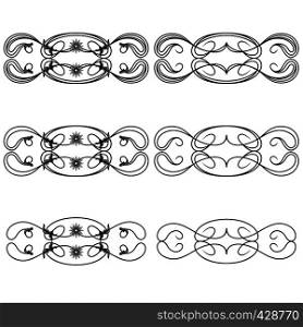 Set of six border floral design elements for frame and others, hand drawn vector illustrations