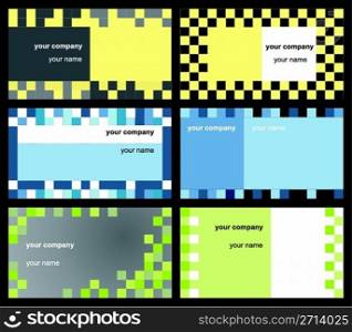 Set of six business cards with colorful squares
