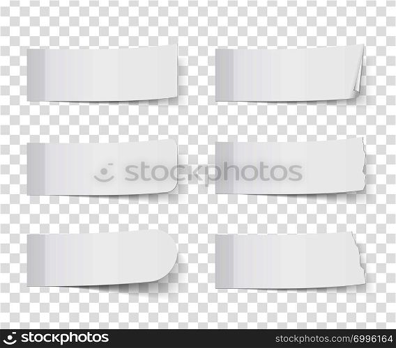Set of six different white sticy notes with shadows, vector eps10 illustration. White Sticky Notes