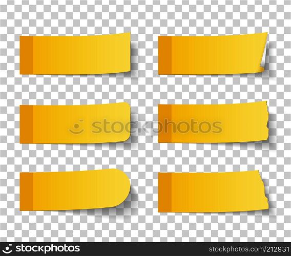 Set of six different yellow sticy notes with shadows, vector eps10 illustration. Yellow Sticky Notes