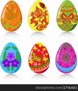 Set of six Easter eggs with colourful ornaments