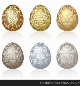 Set of six Easter eggs with ornaments