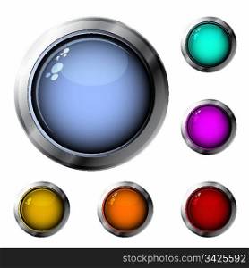 Set of six glossy buttons in various colors, RGB color space, vector illustration