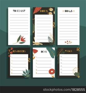 Set of six paper notes print concept templates. With floral illustrations.