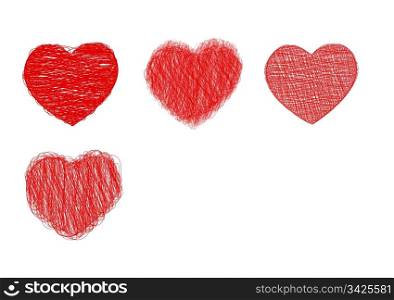 Set of six scribble heart icons, vector illustration