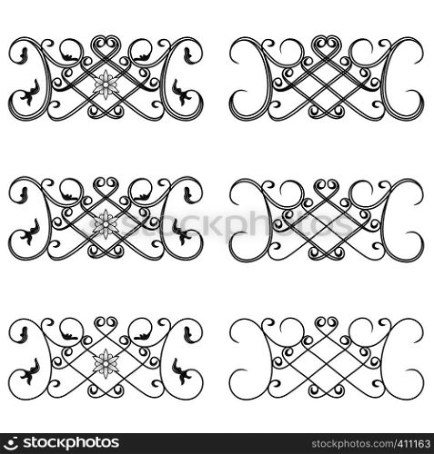 Set of six swirl border design elements for frame and others, hand drawn vector illustrations