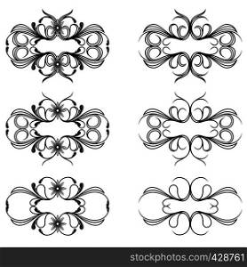 Set of six swirl border design elements for frame and others, hand drawn vector illustrations