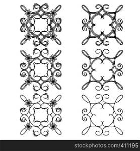 Set of six swirl floral design elements with leaves and flowers, vector illustration