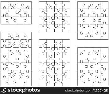 Set of six white puzzles, separate parts