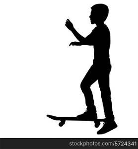 Set of skateboarders silhouette. Vector illustration.