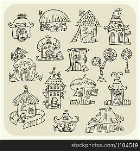 Set of sketch cartoon abstract hand drawn vector houses. Set of sketch cartoon vector houses