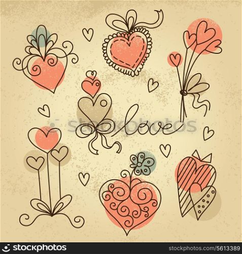 Set of sketch hearts
