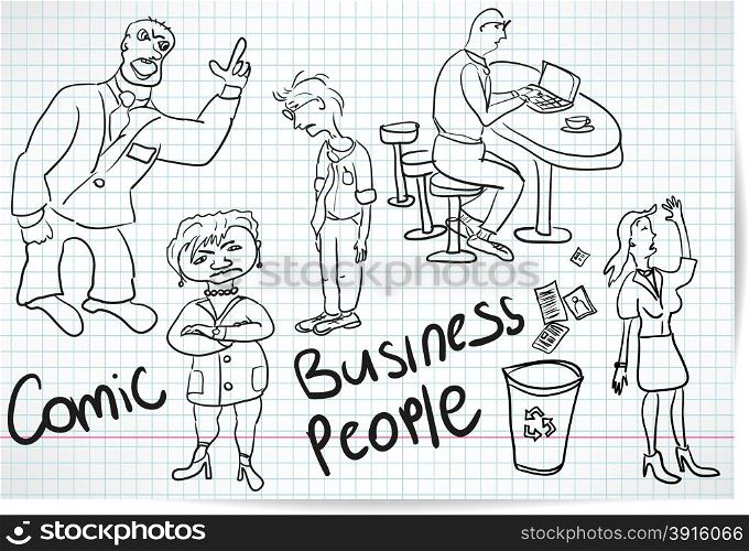 set of sketches of comical cartoons businessmen