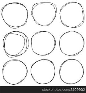 set of sketches of the circle lines of the ring for drawing manually. Art design Round circular doodle doodle