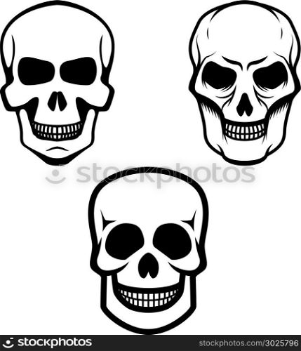 Set of skull icons isolated on white background. Design element for logo, label, emblem, sign. Vector illustration