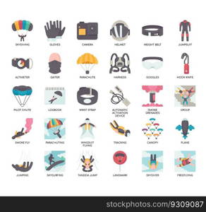 Set of Skydiving thin line icons for any web and app project.