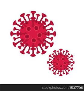 Set of small and big red coronavirus virion isolated on white background. Danger disease bacteria 2019 ncov vector graphic illustration. Infection epidemic virus pathogen. Set of small and big red coronavirus virion isolated on white background
