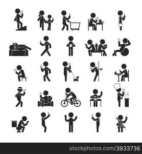 Set of Smartphone addiction , Human pictogram Icons , eps10 vector format
