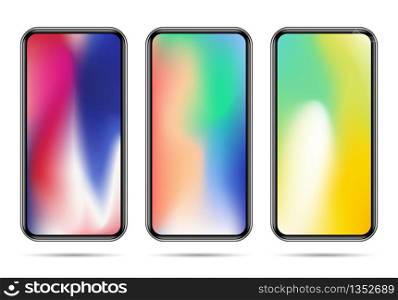 Set of smartphone templates with colorful gradients