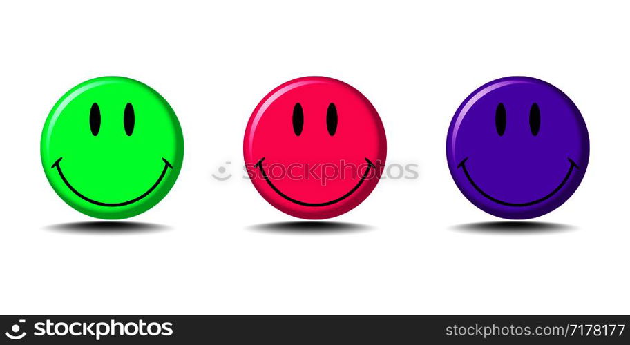 Set of smiling emoji in modern colors with shadow on blank background. Eps10. Set of smiling emoji in modern colors with shadow on blank background