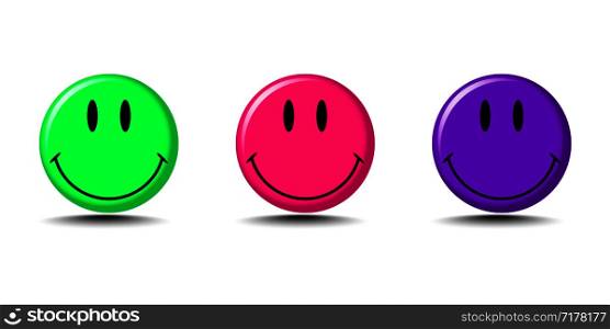 Set of smiling emoji in modern colors with shadow on blank background. Eps10. Set of smiling emoji in modern colors with shadow on blank background