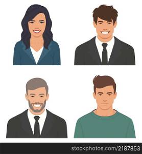 Set of smiling men and women in different business clothes isolated on white background, vector illustration. Flat design style. Diverse Cheerful People Faces Concept vector illustration