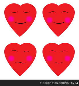 Set of smiling red hearts icons. Love symbols. Romantic background. Cartoon style. Vector illustration. Stock image. EPS 10.. Set of smiling red hearts icons. Love symbols. Romantic background. Cartoon style. Vector illustration. Stock image.