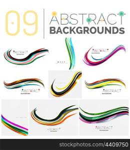 Set of smooth abstract backgrounds. Set of smooth abstract backgrounds - wave motion concepts. Infinity space templates with sample text. Business card and identity design elements