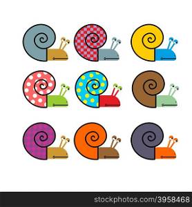 Set of snail with colored shell. Vector illustration&#xA;