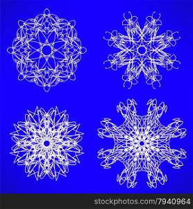 Set of Snow Flakes Isolated on Blue Background. Snow Flakes